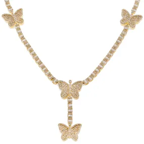 10K GOLD 3.87MM BAGUETTE DIAMOND BUTTERFLY LARIAT CHAIN 8.95 CT