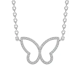 10K White Gold Diamond Butterfly Necklace