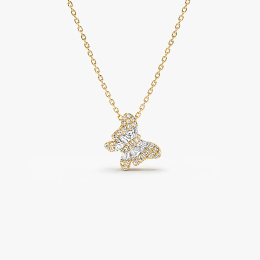 14k Baguette Diamond Butterfly Necklace