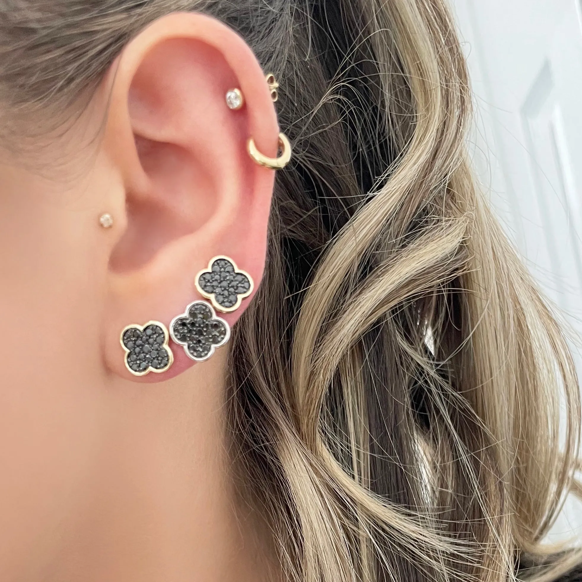 14K GOLD BLACK DIAMOND CLARISSA CLOVER STUDS