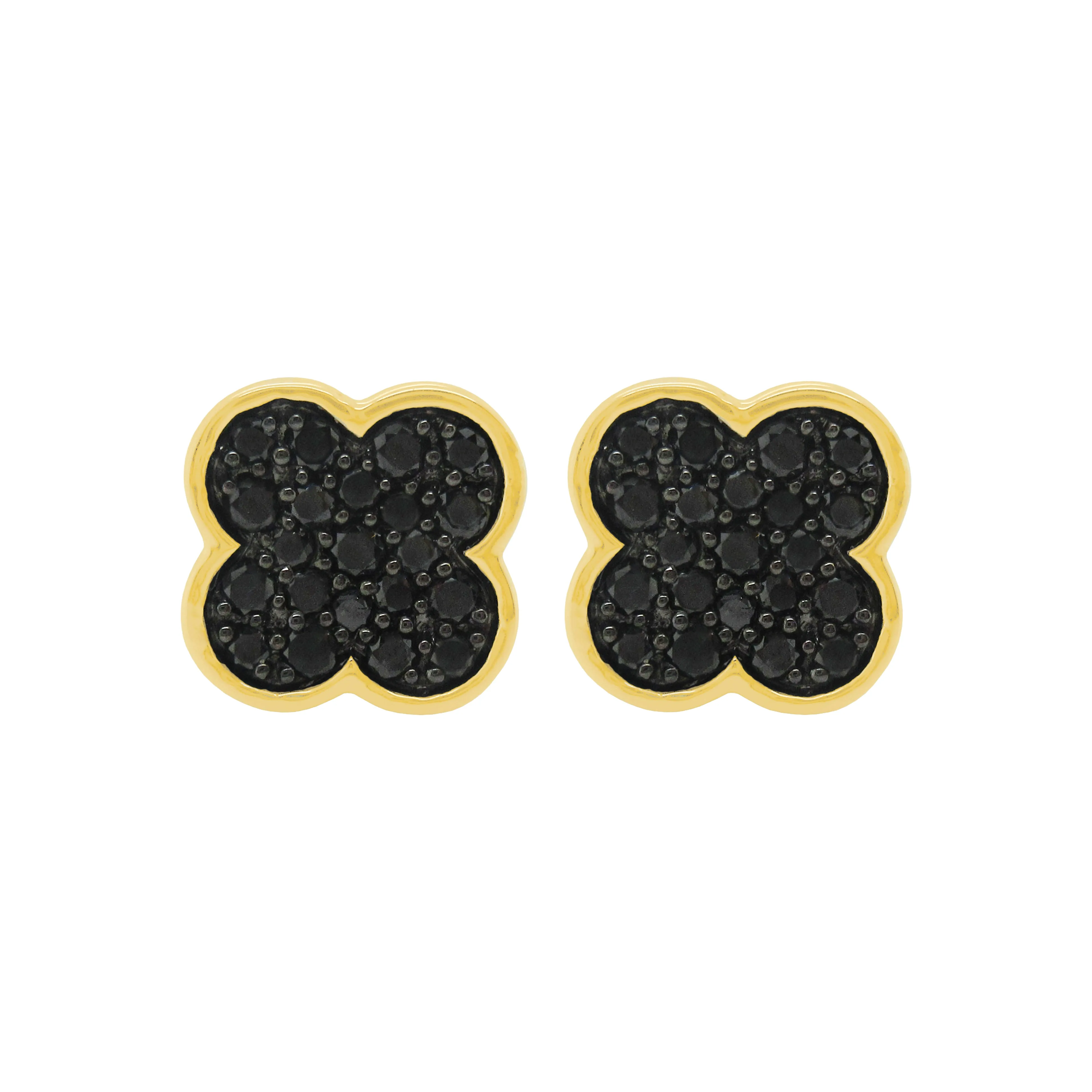 14K GOLD BLACK DIAMOND CLARISSA CLOVER STUDS