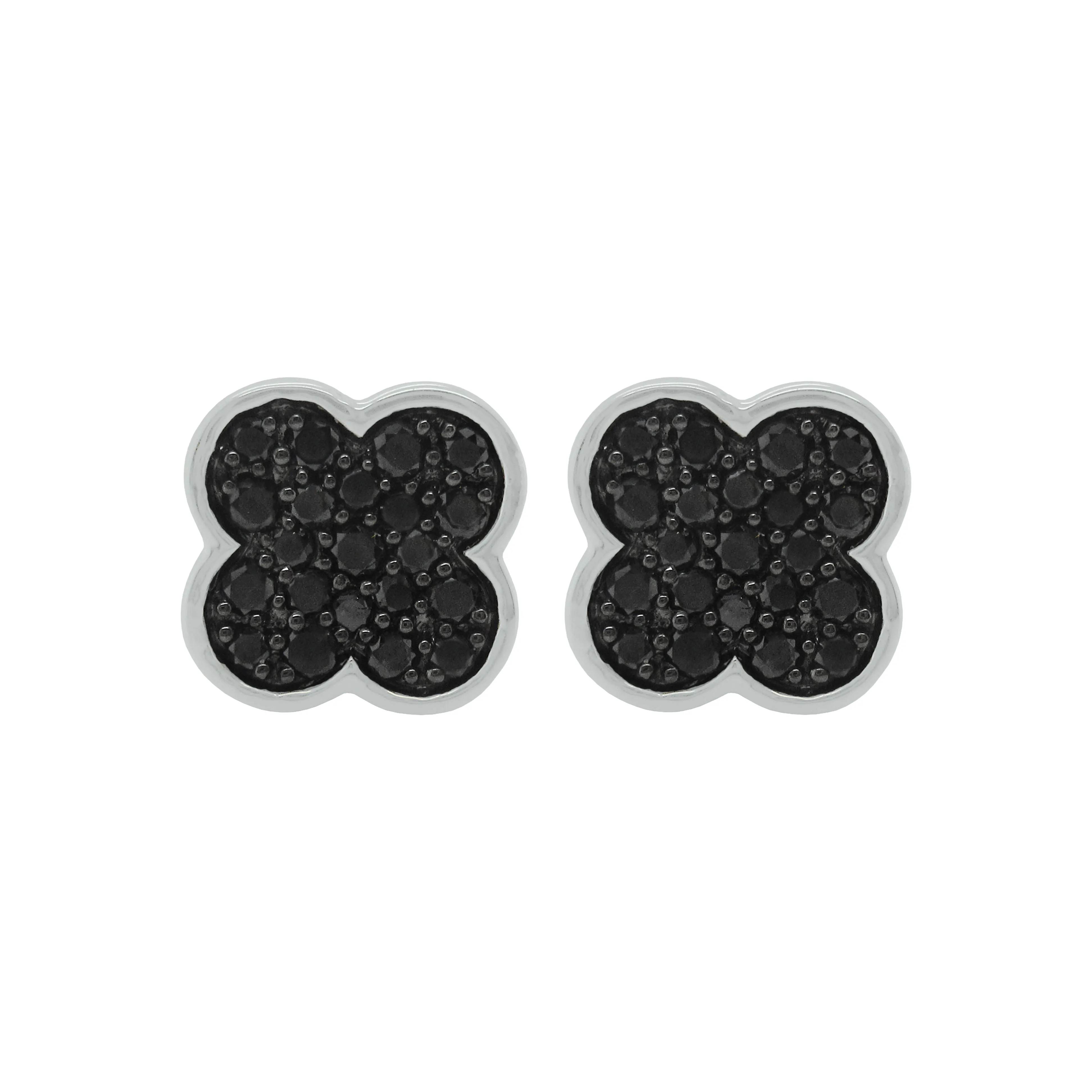 14K GOLD BLACK DIAMOND CLARISSA CLOVER STUDS