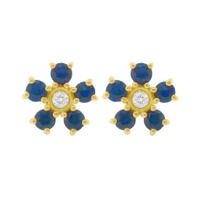 14K GOLD DIAMOND AND SAPPHIRE STELLA FLOWER STUDS