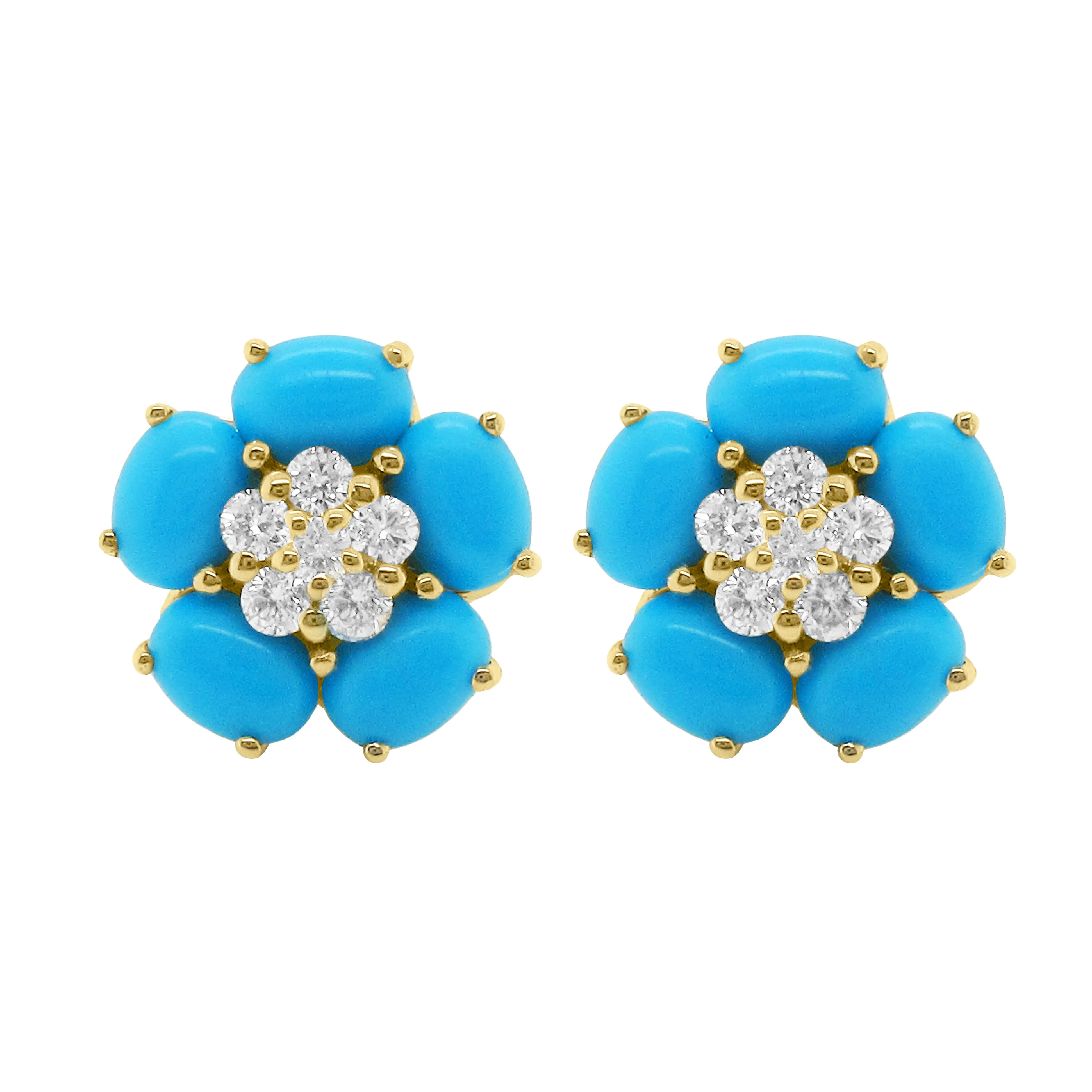 14K GOLD DIAMOND AND TURQUOISE SIMONE FLOWER STUDS