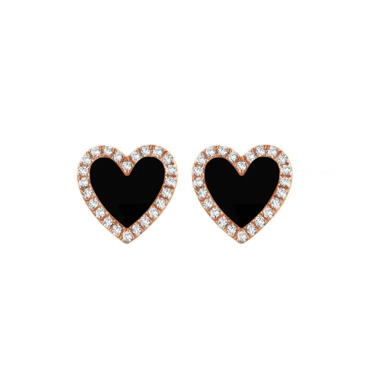 14K GOLD DIAMOND BLACK AGATE HAILEY HEART STUDS