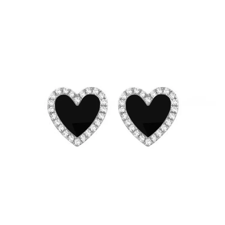 14K GOLD DIAMOND BLACK AGATE HAILEY HEART STUDS