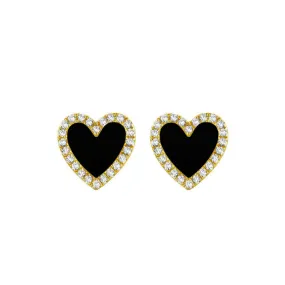 14K GOLD DIAMOND BLACK AGATE HAILEY HEART STUDS