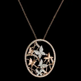 14K Rose and White Gold Estate Diamond Butterfly Pendant Necklace