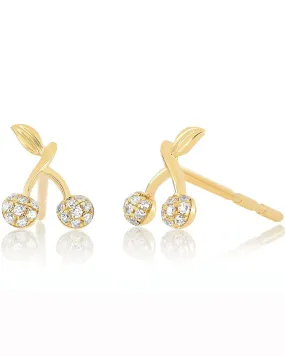 14k Yellow Gold Mini Cherry Diamond Stud Earrings