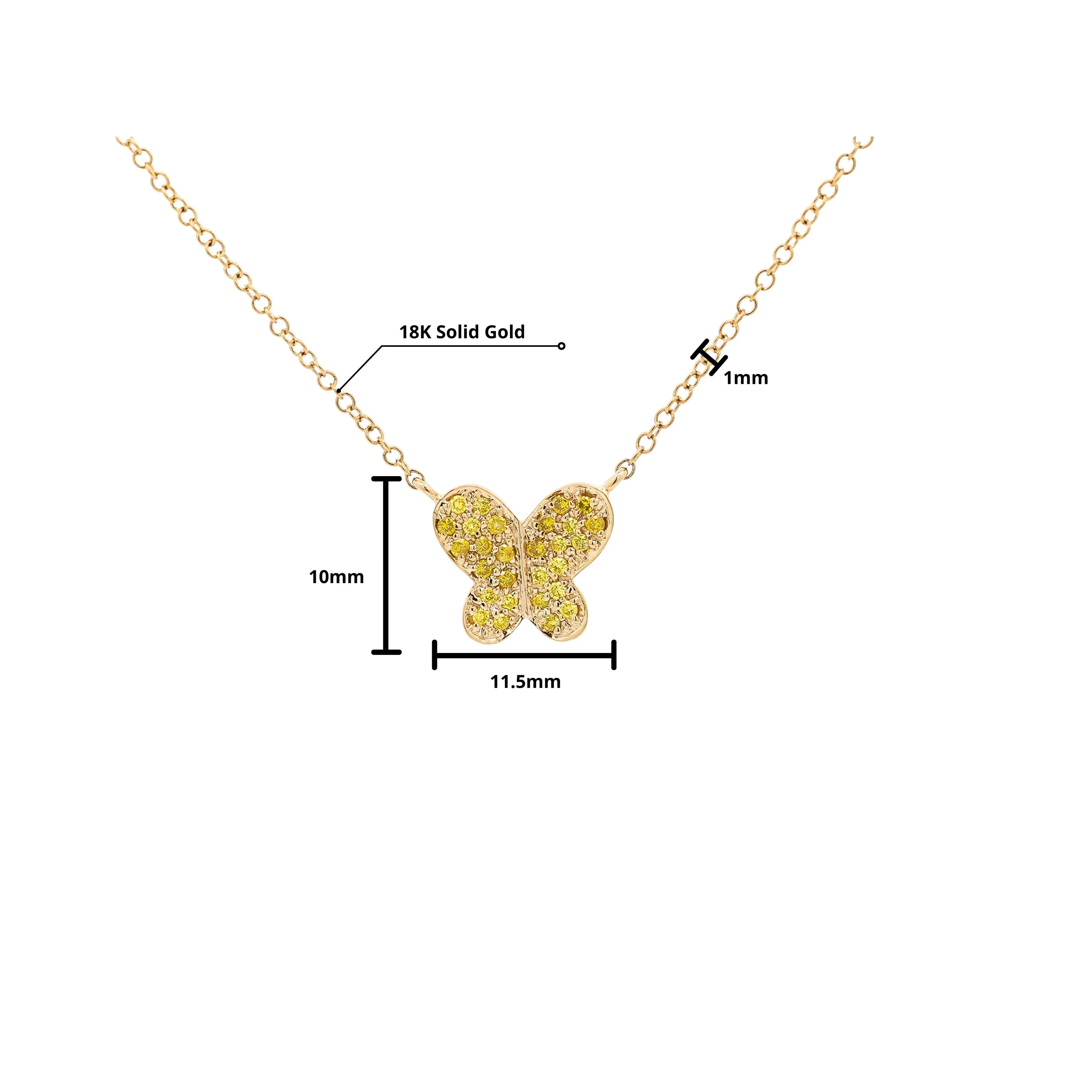 18k-14K Gold Gemstone Cluster Butterfly Integral Floating Pendant Necklace | 18"