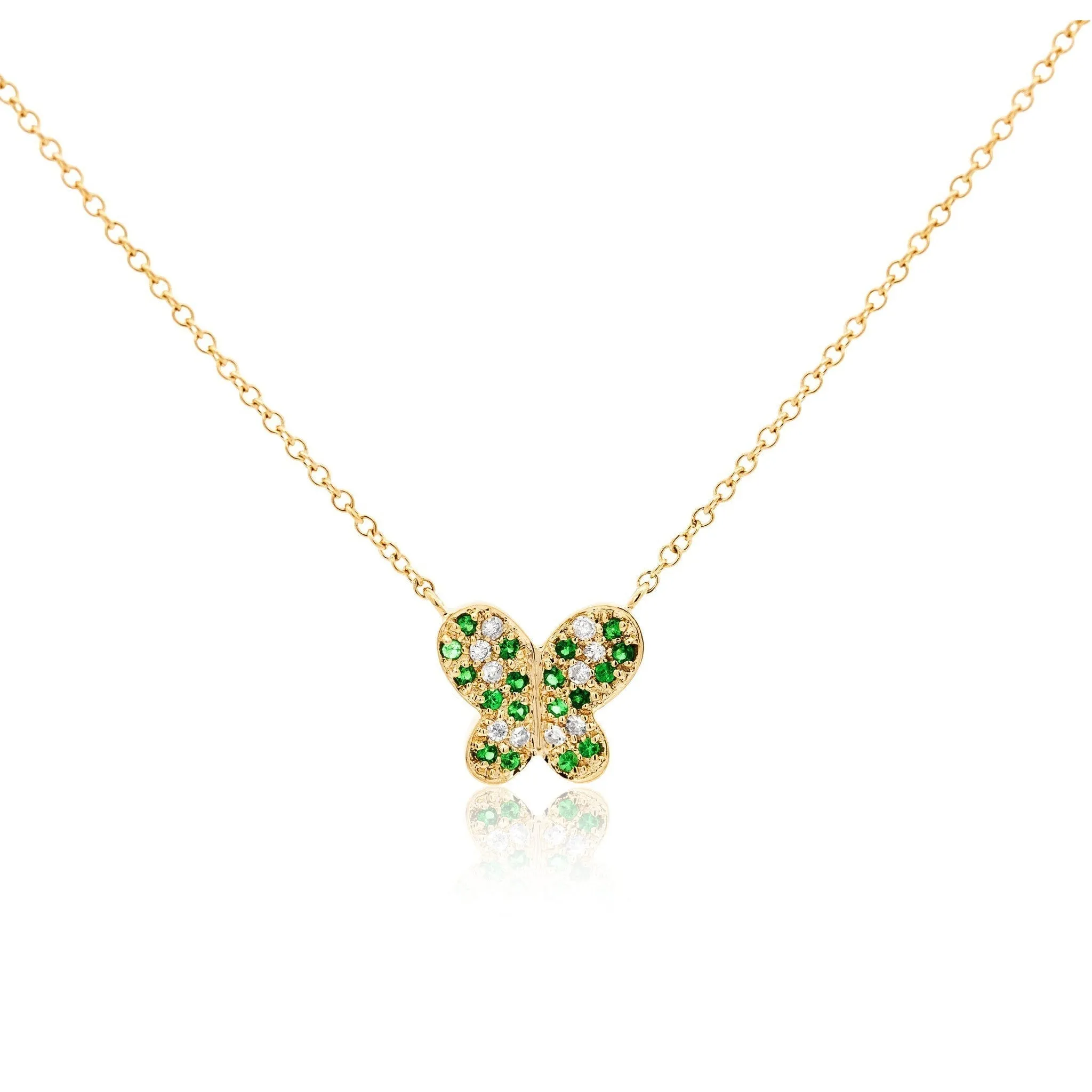 18k-14K Gold Gemstone Cluster Butterfly Integral Floating Pendant Necklace | 18"