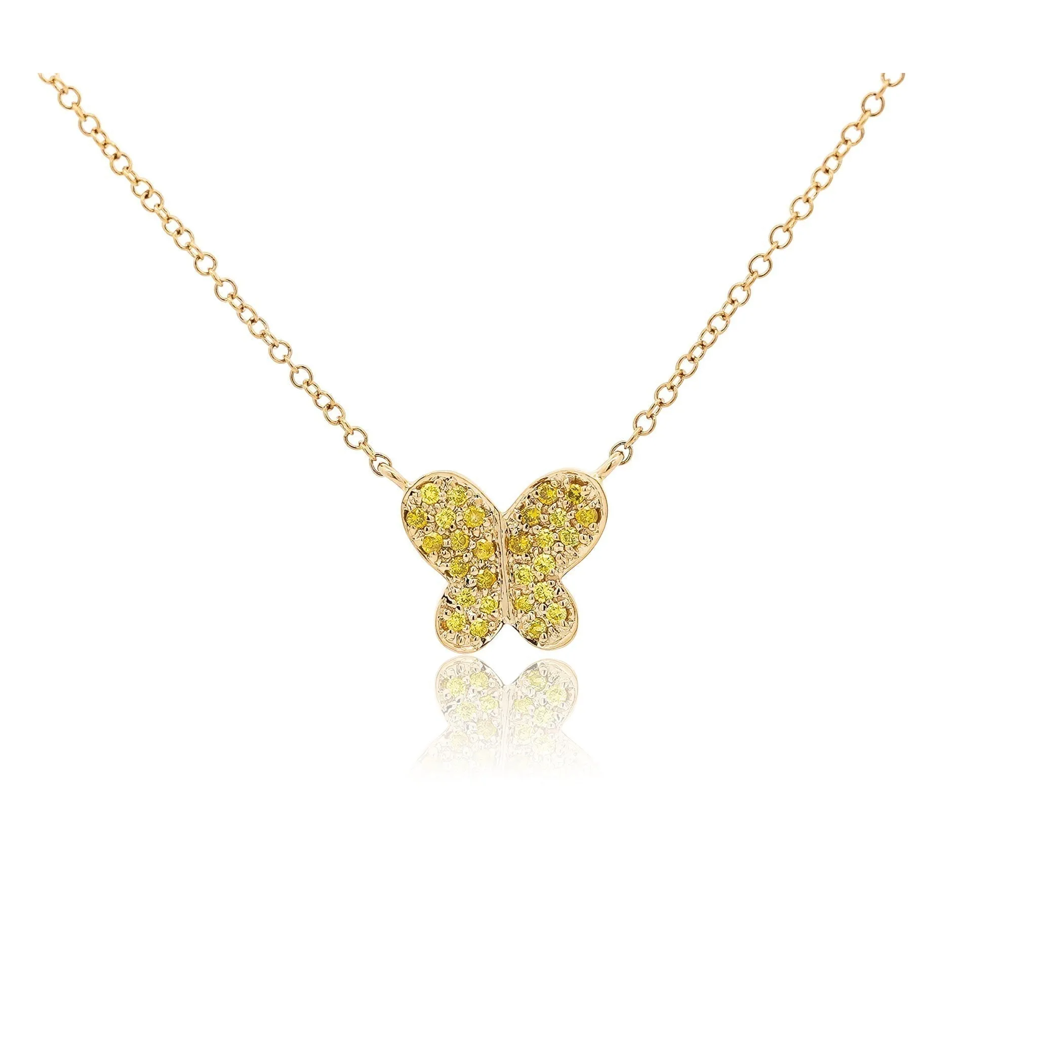 18k-14K Gold Gemstone Cluster Butterfly Integral Floating Pendant Necklace | 18"