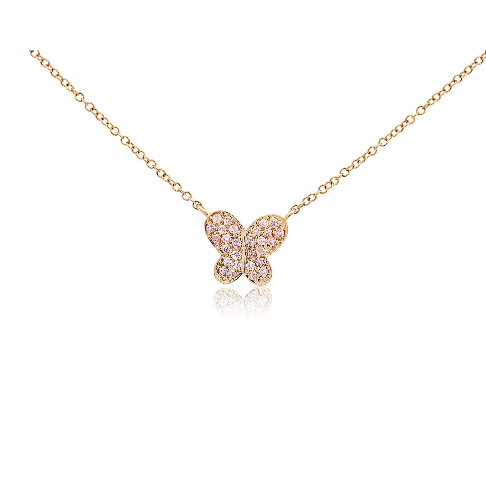 18k-14K Gold Gemstone Cluster Butterfly Integral Floating Pendant Necklace | 18"