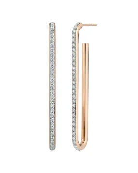 18k Rose Gold Long Diamond Single Chain Link Earrings