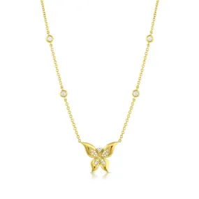 18kt Yellow Gold Diamond Butterfly Necklace 4 Diamond in Chain