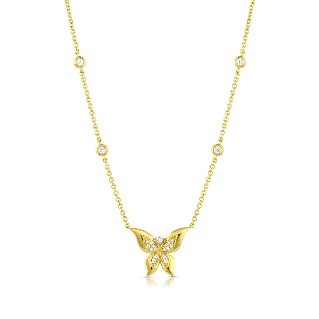 18kt Yellow Gold Diamond Butterfly Necklace 4 Diamond in Chain