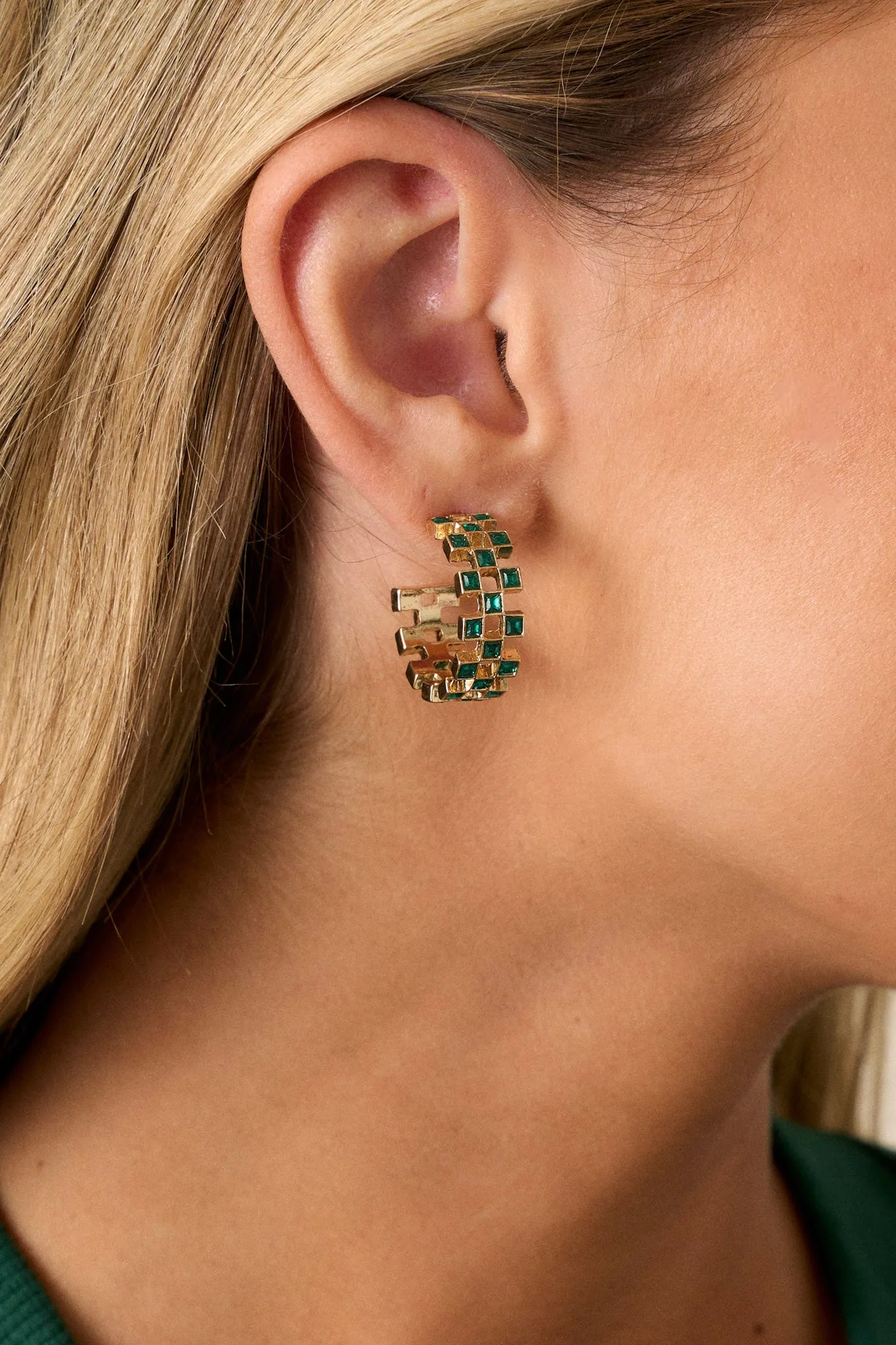 Anything For You Green Rhinestone Hoop Earrings