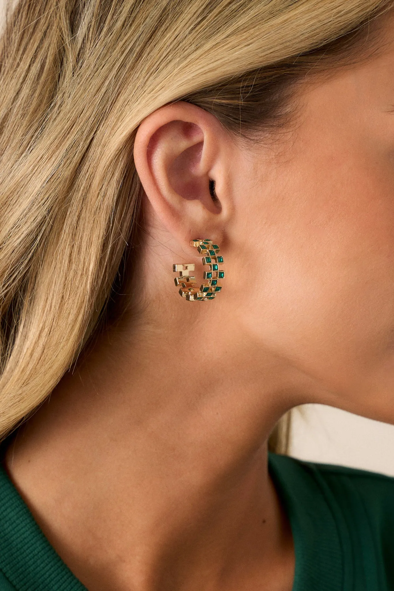 Anything For You Green Rhinestone Hoop Earrings