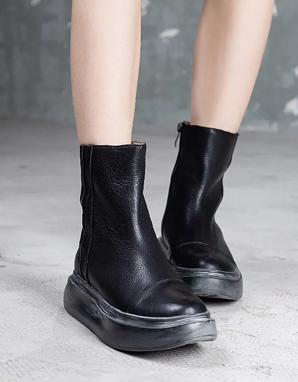 Autumn Thick-soled Retro Leather Platform Boots