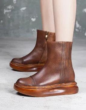 Autumn Thick-soled Retro Leather Platform Boots