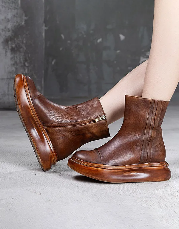 Autumn Thick-soled Retro Leather Platform Boots