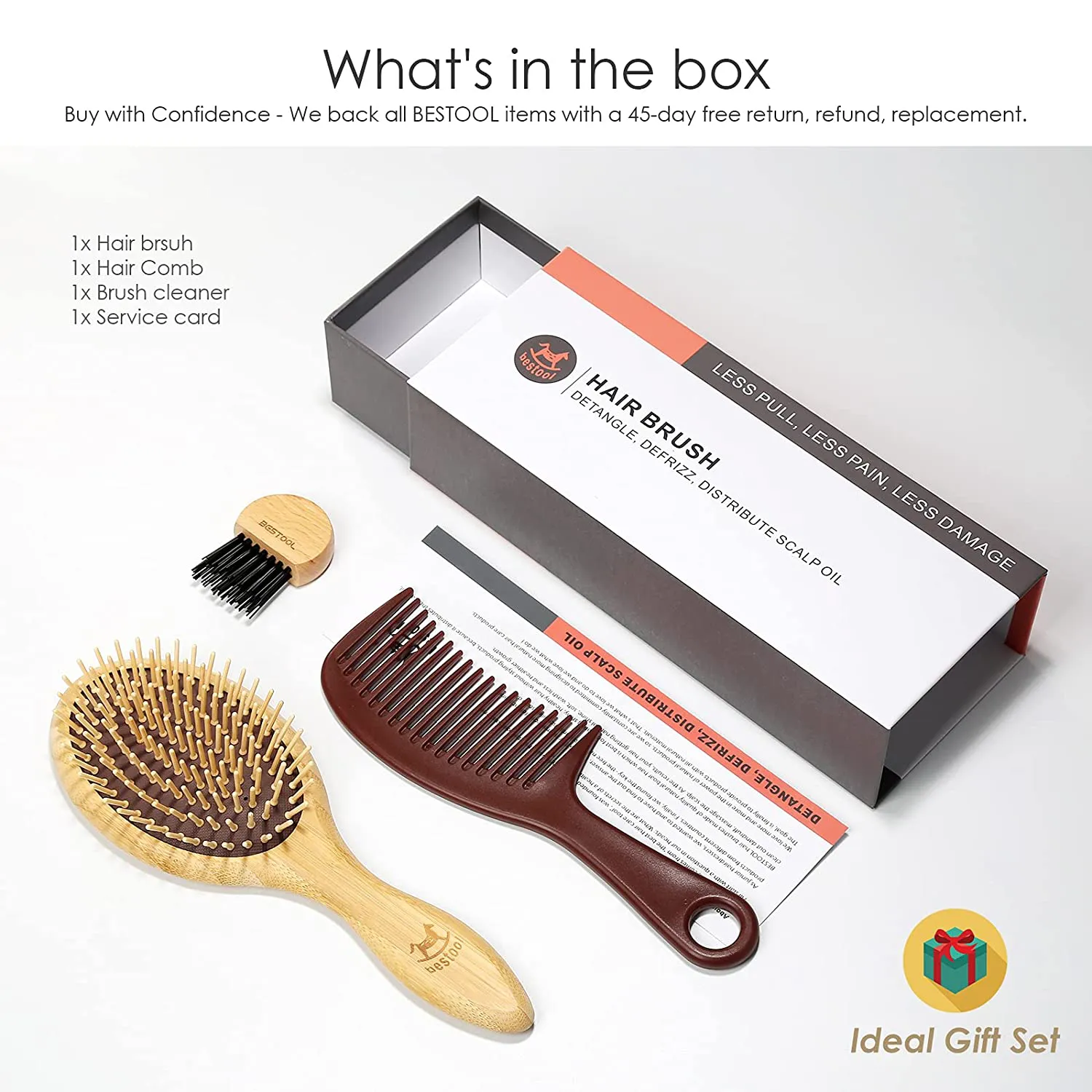 BESTOOL Hair Brushes for Women Men Kid, Bamboo Detangling Brush & Wide Teeth Comb for Thick Fine Curly Hair, Everyday Hairbrush, Enhance Shine, Massage Scalp, Anti-Static