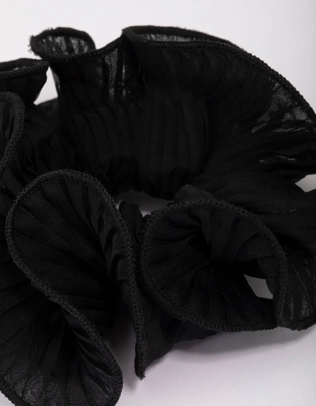 Black Fabric Pleated Floral Hair Scrunchie