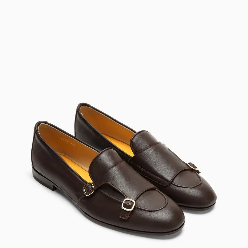 Brown Leather Double Buckle Loafer