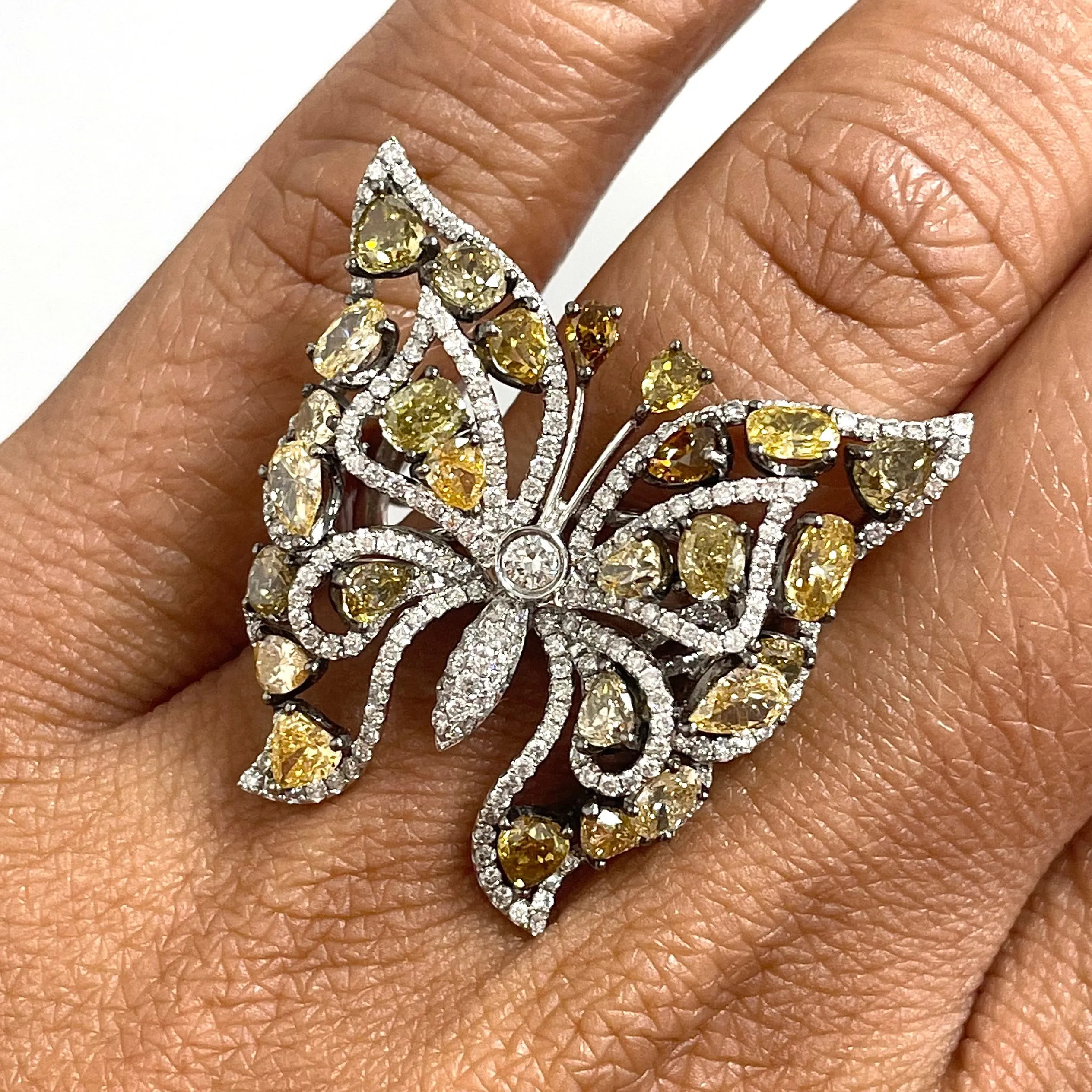 Butterfly Fall Ring (4.95 ct Diamonds) in White Gold