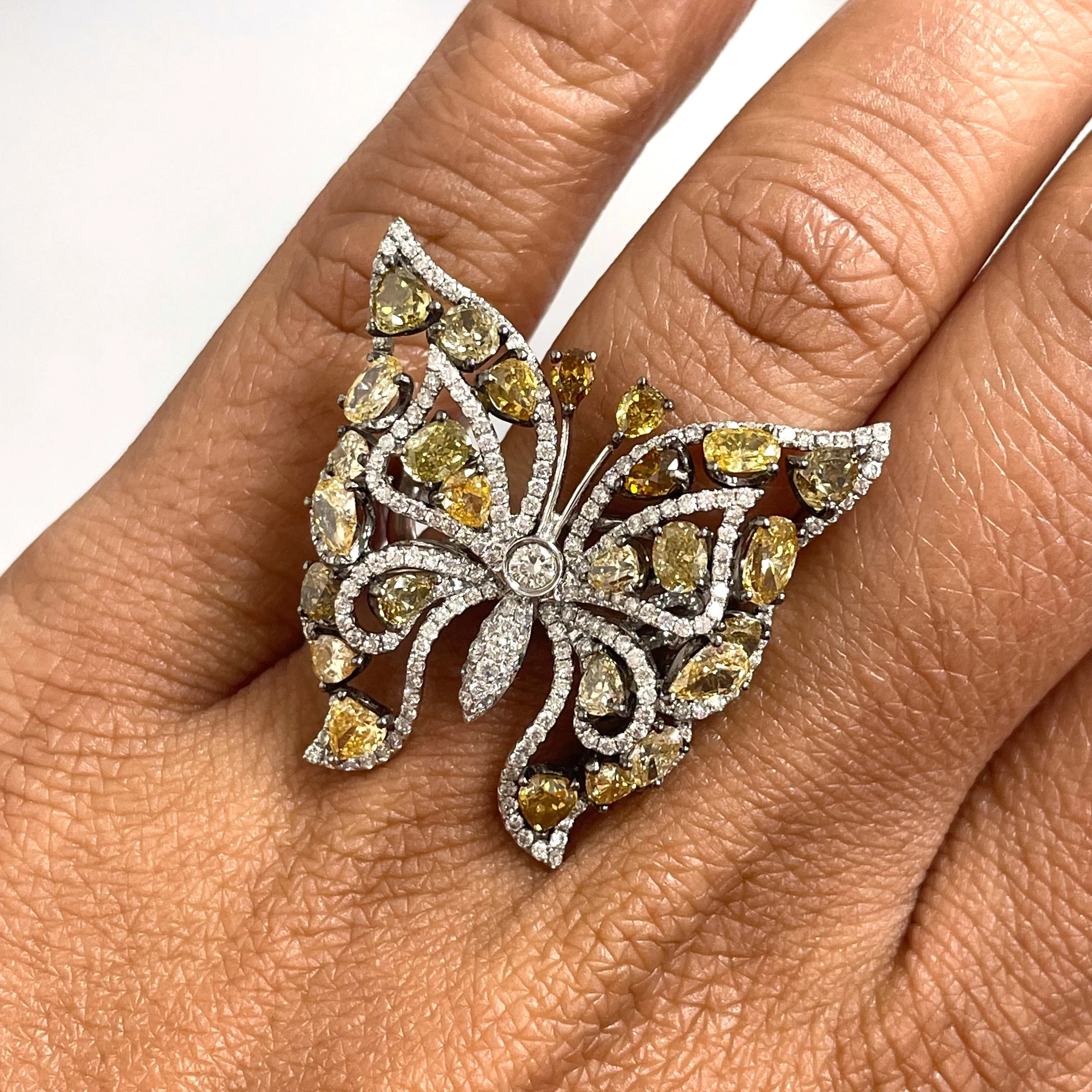 Butterfly Fall Ring (4.95 ct Diamonds) in White Gold