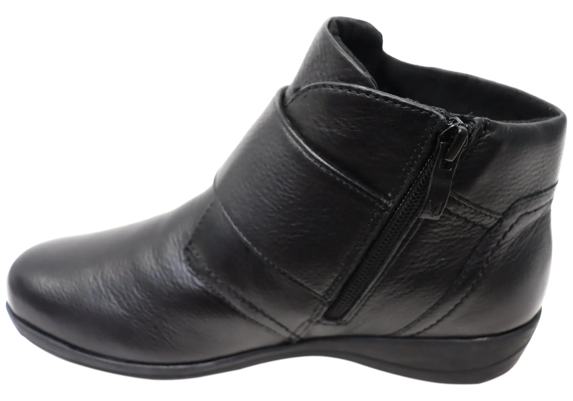 Caprice Nessie Womens Extra Wide Leather Adjustable Strap Ankle Boots