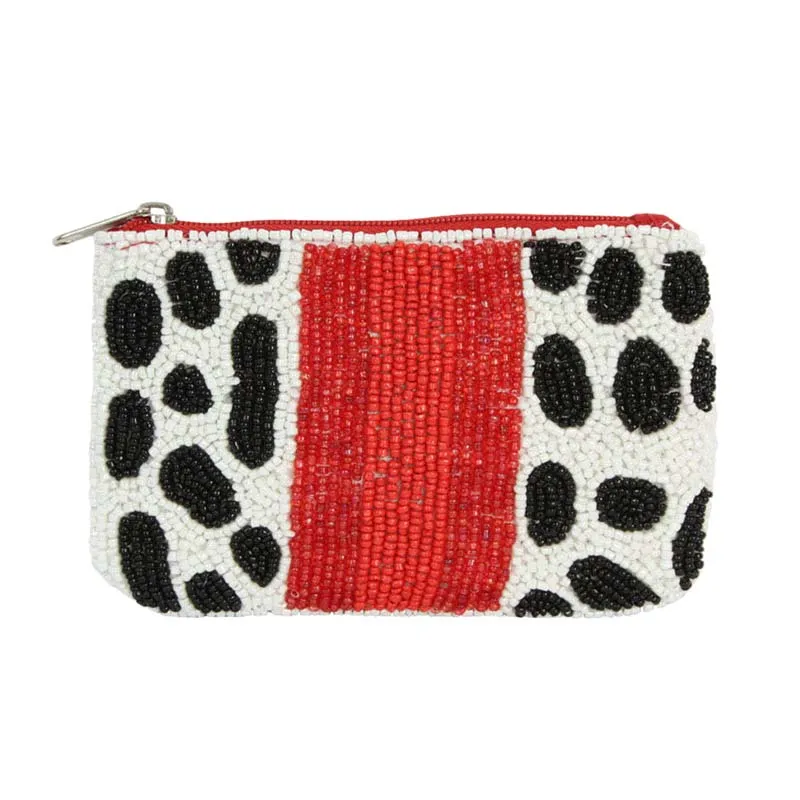 Cow Patterned Seed Beaded Mini Pouch Bag