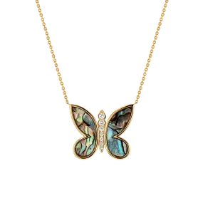 Diamond Abalone Inlay Butterfly Necklace