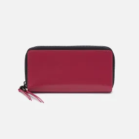 Dixon Large Zip Wallet In High Gloss Leather - Magenta