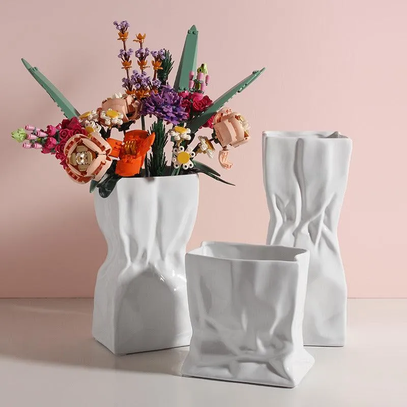 Elegant White Porcelain Pleated Vase Collection