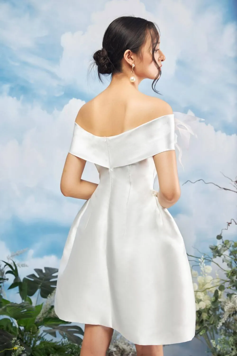 Ember A-line Off-Shoulder Taffeta Above The Knee Dress