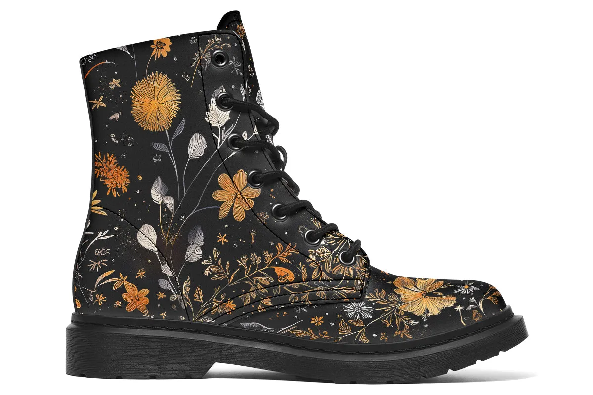 Emberblossom Boots - Vegan Leather Doc-Style Boots with Durable Stitched on Soles