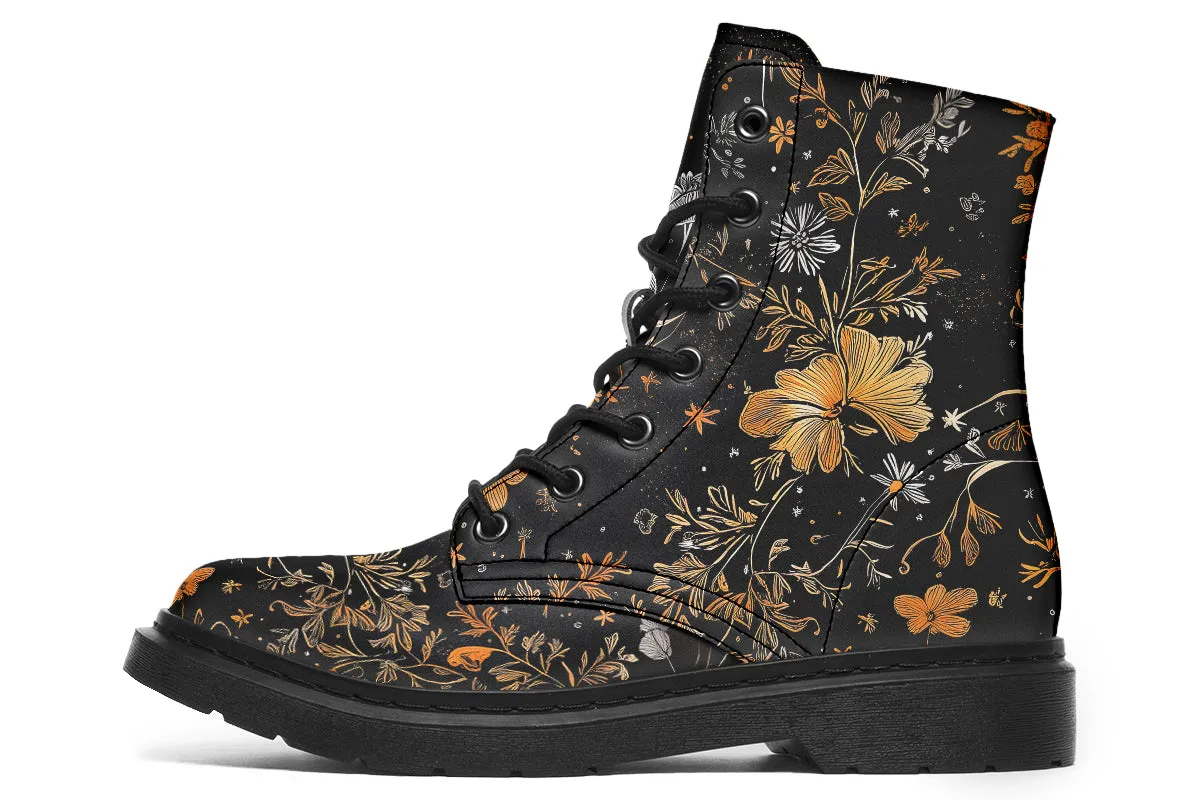 Emberblossom Boots - Vegan Leather Doc-Style Boots with Durable Stitched on Soles