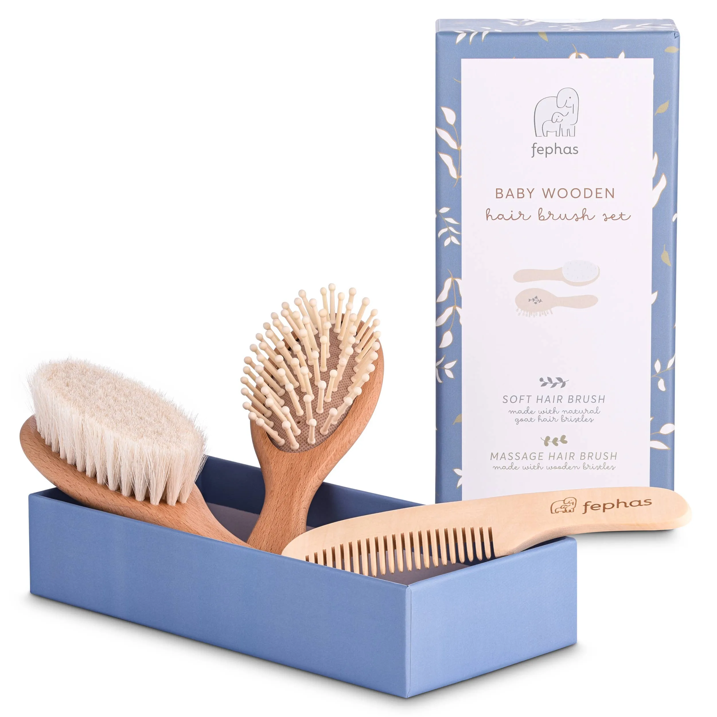 Fephas - Wooden Baby Hair Brush Set