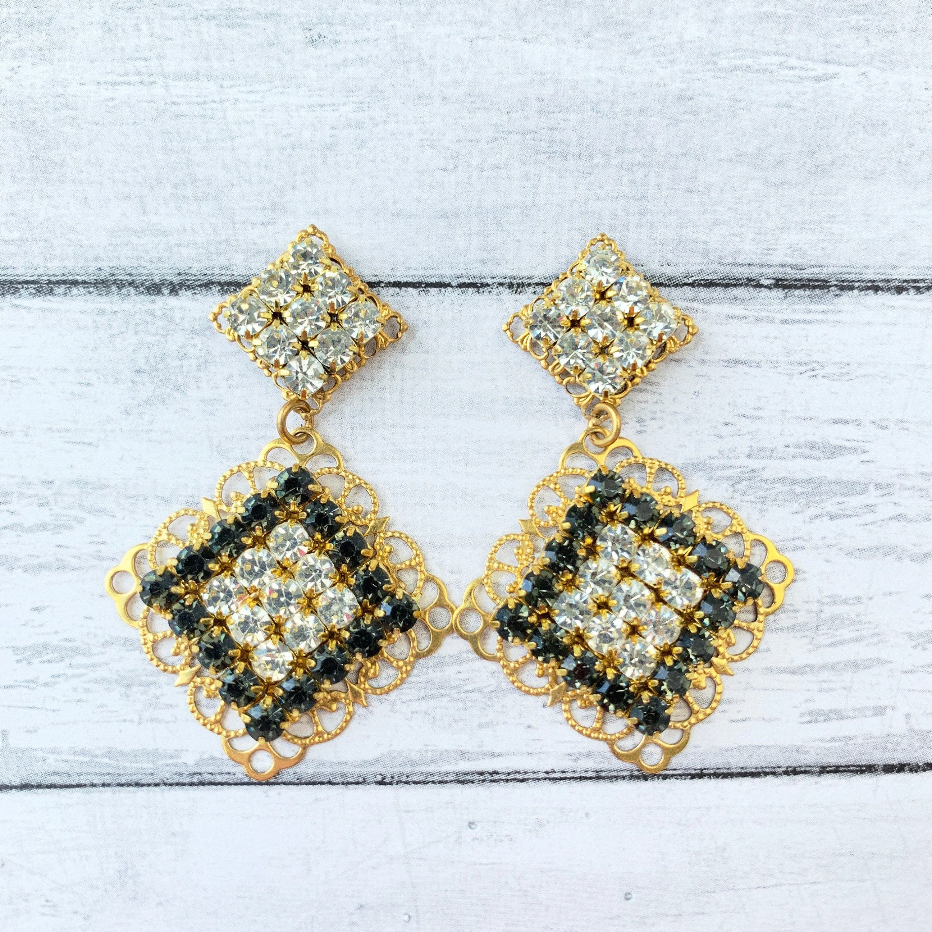 Filigree Rhinestone Drop Earrings