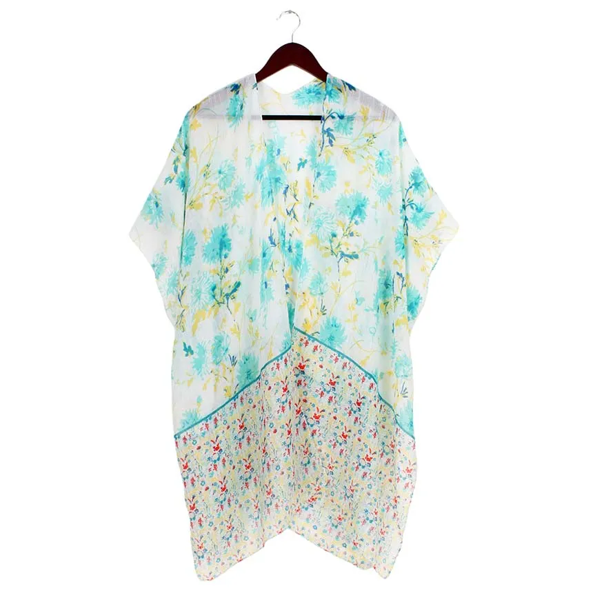 Flower Patterned Cover Up Kimono Poncho