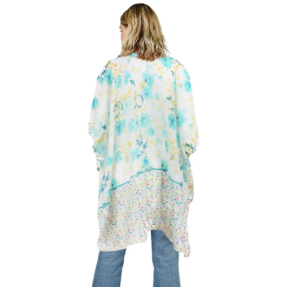 Flower Patterned Cover Up Kimono Poncho