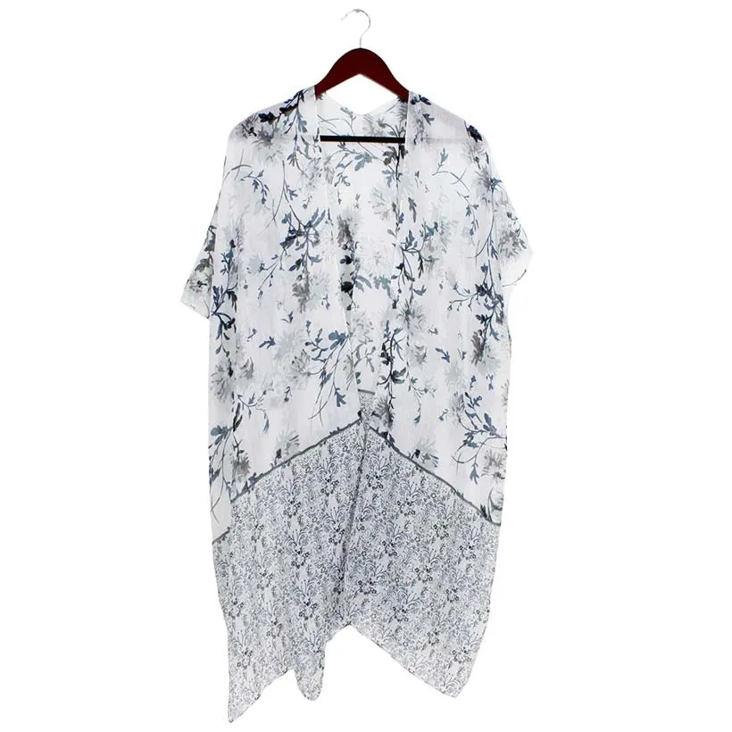 Flower Patterned Cover Up Kimono Poncho