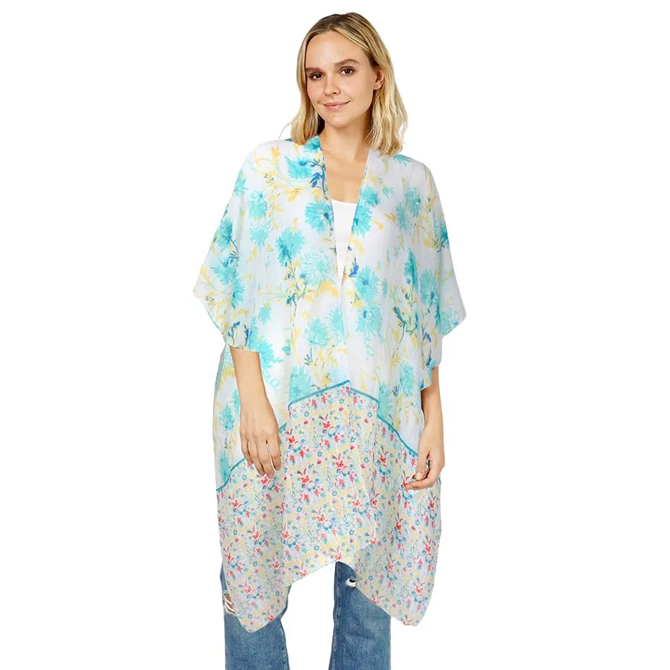 Flower Patterned Cover Up Kimono Poncho