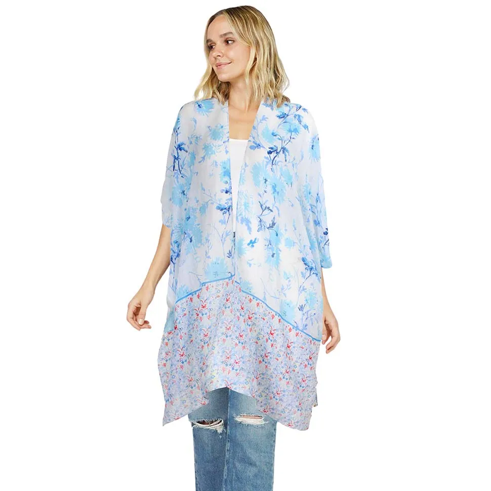 Flower Patterned Cover Up Kimono Poncho