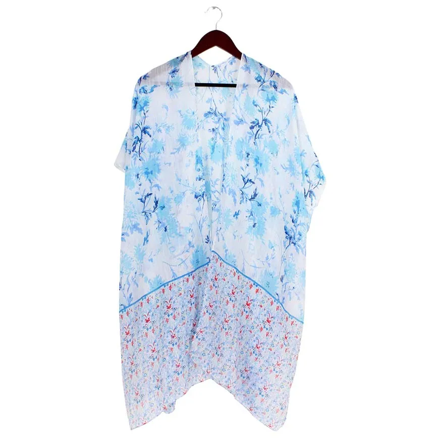 Flower Patterned Cover Up Kimono Poncho