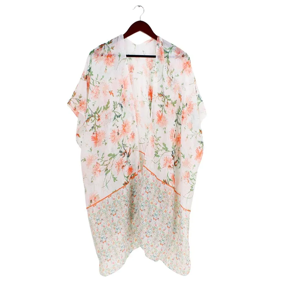 Flower Patterned Cover Up Kimono Poncho