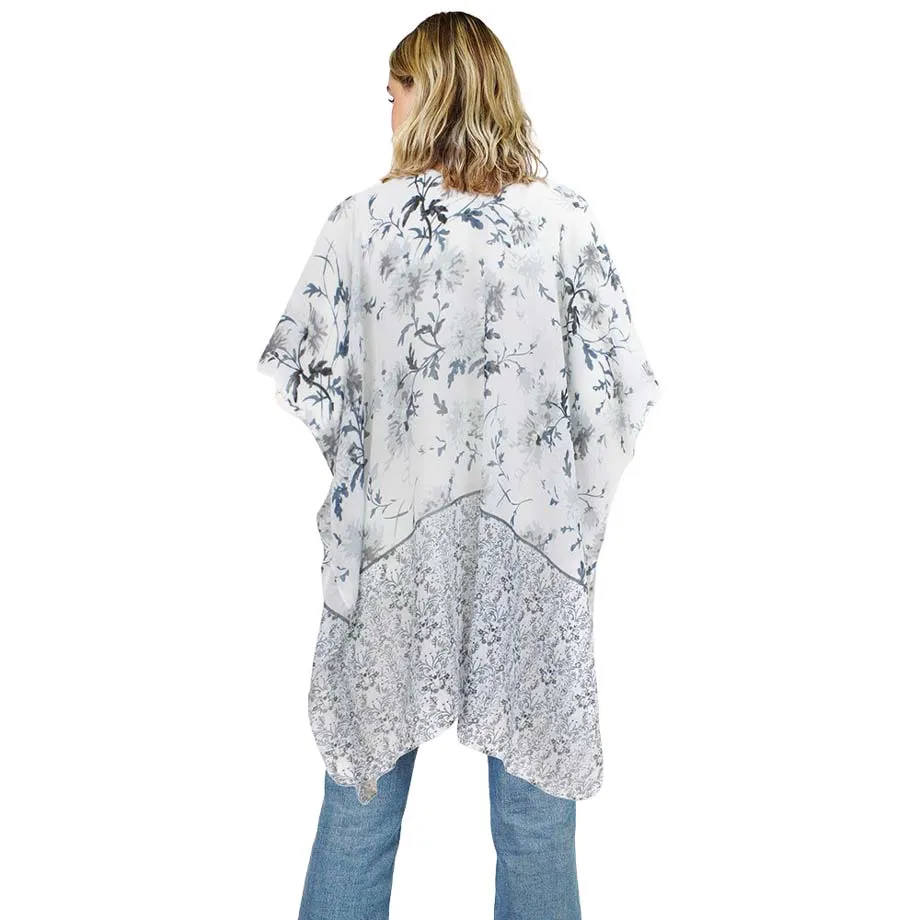 Flower Patterned Cover Up Kimono Poncho