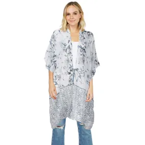 Flower Patterned Cover Up Kimono Poncho