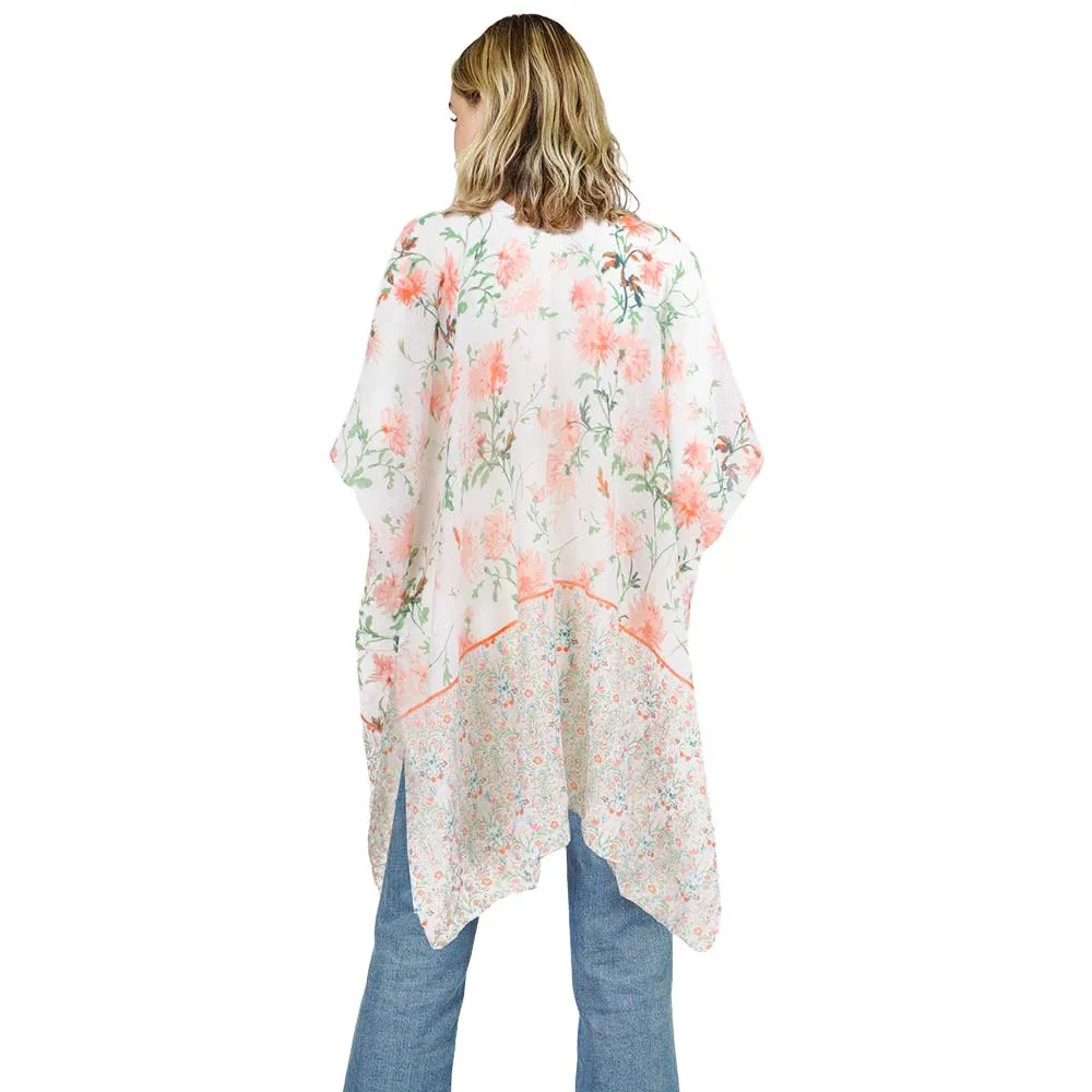 Flower Patterned Cover Up Kimono Poncho